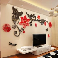 3d stereo flower vine acrylic crystal wall stickers home decor diy mirror wall sticker tree living room sofa tv background decal