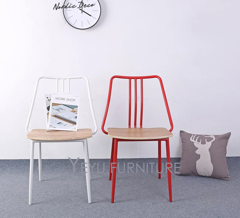 Современный Дизайн Металл и деревянный обеденный стул со спинкой кафе лофт