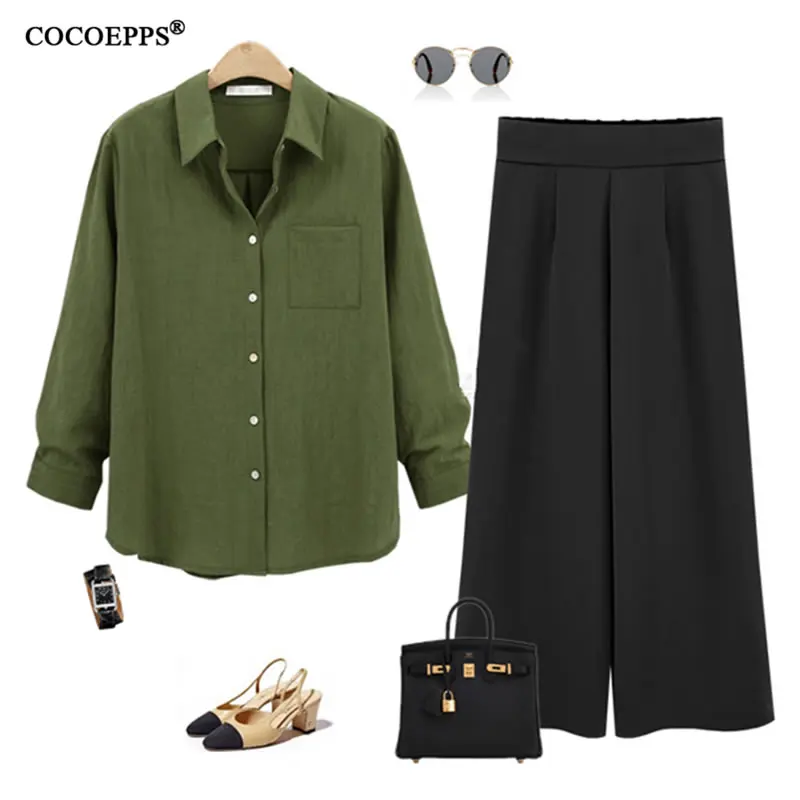 COCOEPPS новые женские широкие брюки Модные осенние размера плюс повседневные брюки черные свободные большие размеры одноцветные длинные брюки с высокой талией