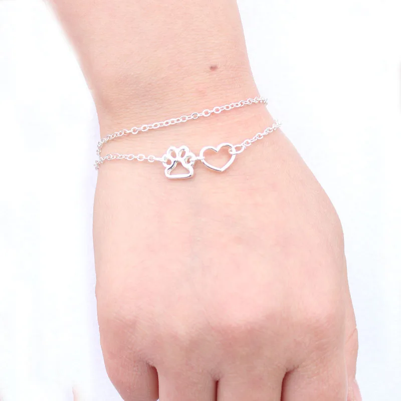 Hzew браслеты с двойной цепочкой в виде лапы Винтажные Ювелирные изделия кошки и