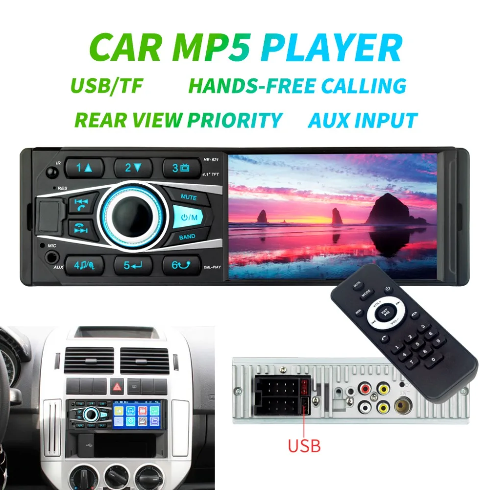 

Universal 1 din Car Multimedia Player Autoradio Stereo 4.1" Touch Screen Video MP5 Auto Radio Camera mirror link AM RDS HE521