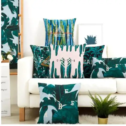 

Nordic зеленые листья Печатный чехол для подушки Чехол Диван талии наволочка растений узор Подушка Чехол в помещении