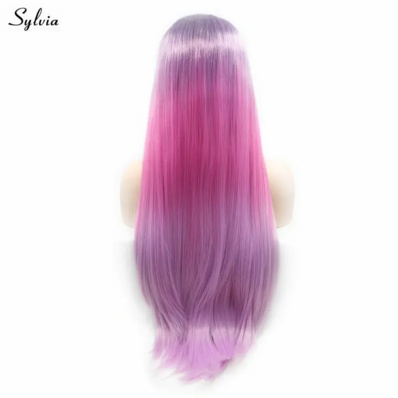 Ombre Pink Sylvia Косплей Омбре парик фиолетовый/розовый синтетический парик фронта шнурка Длинные шелковистые прямые средняя часть естественный вид женские парики Драг королева - Цвет: Ombre Pink