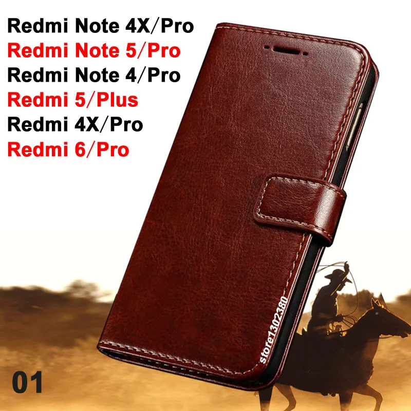 Кожаный чехол для Xiaomi Redmi Note 5 Pro Crazy horse Plus Новый Redmi6 Pro/Redmi 4/4x Pro|case for xiaomi|case xiaomi redmicase