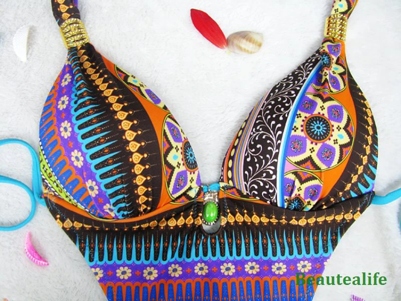 2017 Богемия цельный купальник пуш ап бюстгальтер купальный костюм купальники для