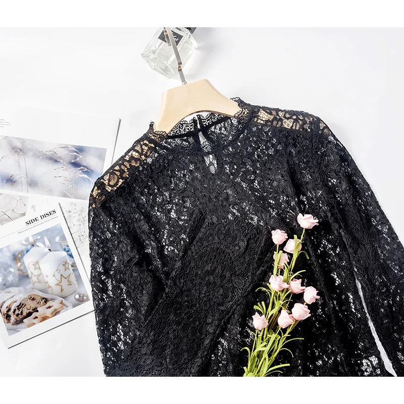 2019 Высококачественная кружевная женская сексуальная прозрачная сетчатая блузка