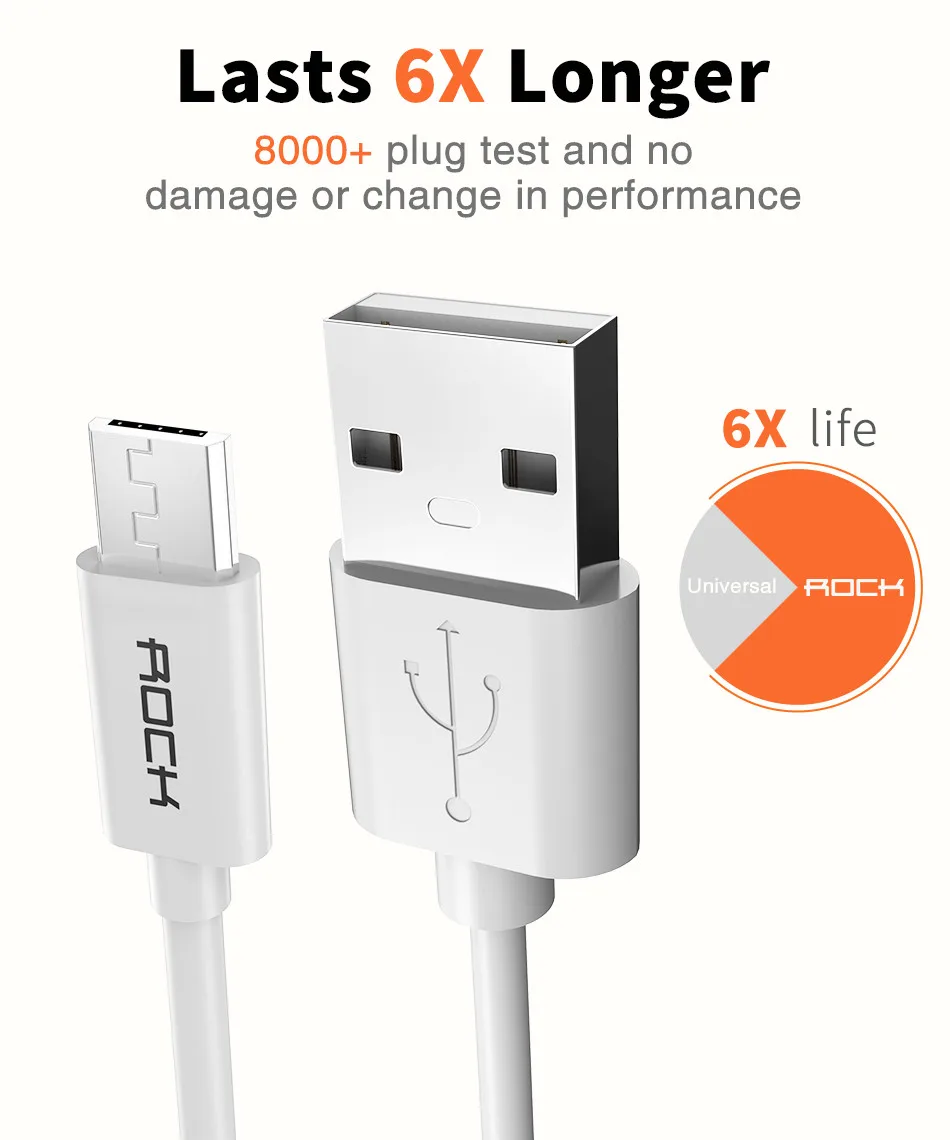 3 шт. в упаковке ROCK Micro Usb кабель 5V2A Быстрая зарядка Usb ЗУ для мобильного телефона шнур для SamSung Xiaomi huawei Android синхронизация Дата кабель