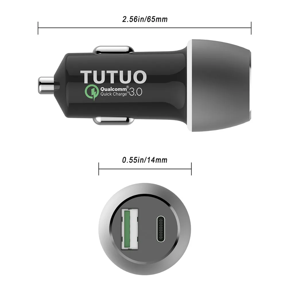 Автомобильное зарядное устройство TUTUO 33 Вт 2 порта быстрая зарядка 3 0 + USB Тип C