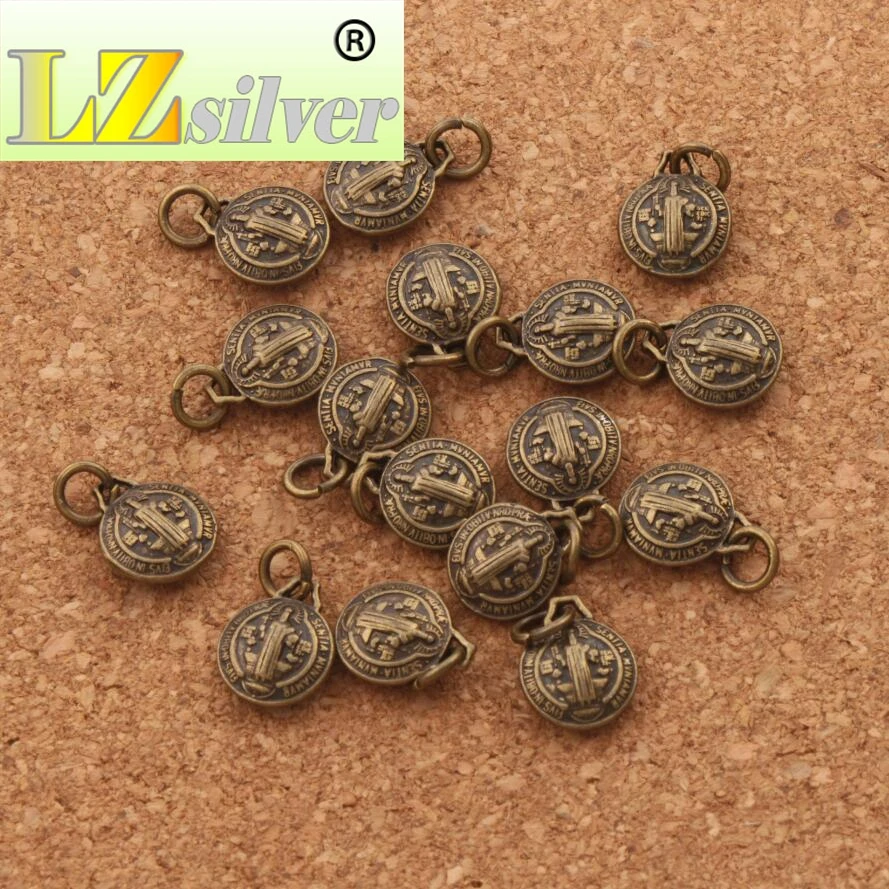 

3D Saint Benedict Medal Cross Charm Beads the Protector 12X10mm 21PCS Zinc Alloy/Bronze/ Pendants T1765