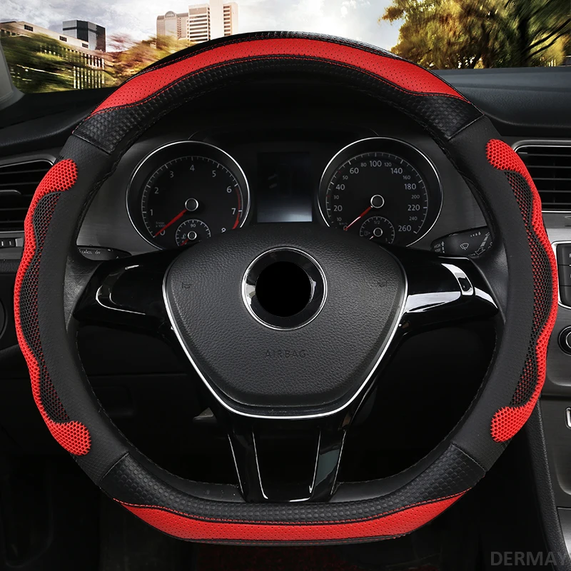 D Shape Red DERMAY Роскошный чехол рулевого колеса автомобиля нескользящий подходит O форма D форма Стандартный руль высокое качество аксессуары для интерьера - Название цвета: D Shape Red