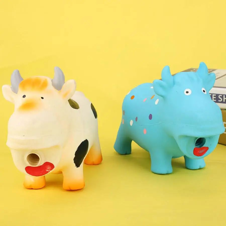 Игрушки для собак из мягкого латекса, милые Мультяшные жевательные игрушки для собак в форме коровы, забавные игрушки для чистки зубов, интерактивные игрушки для собак