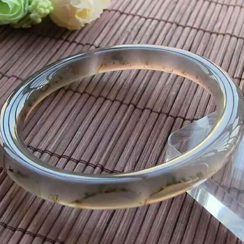 Натуральный серый лед Jadeite гладкий браслет женский 64 мм|women bangles|bangles womenice jadeite |