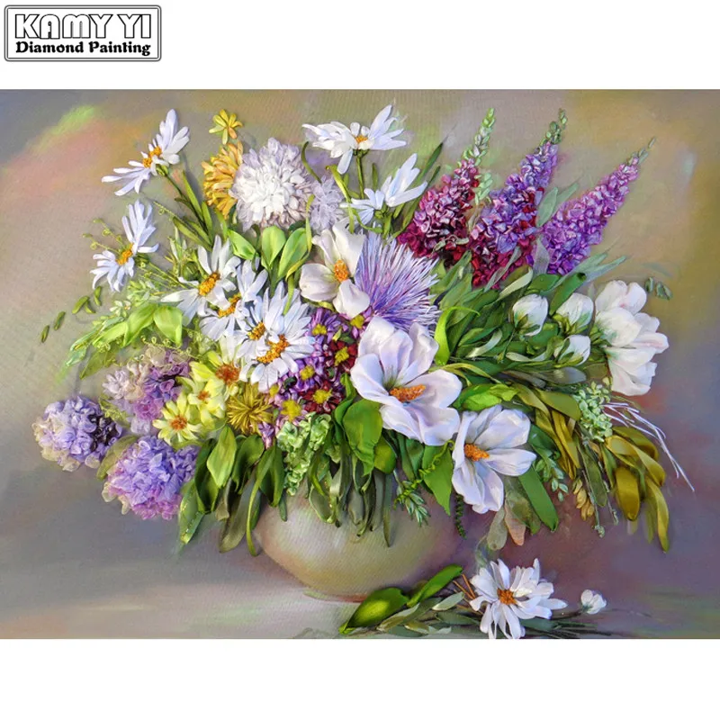 

Алмазная вышивка, ваза с цветами, вышивка крестом, Стразы ручной работы, украшение для дома