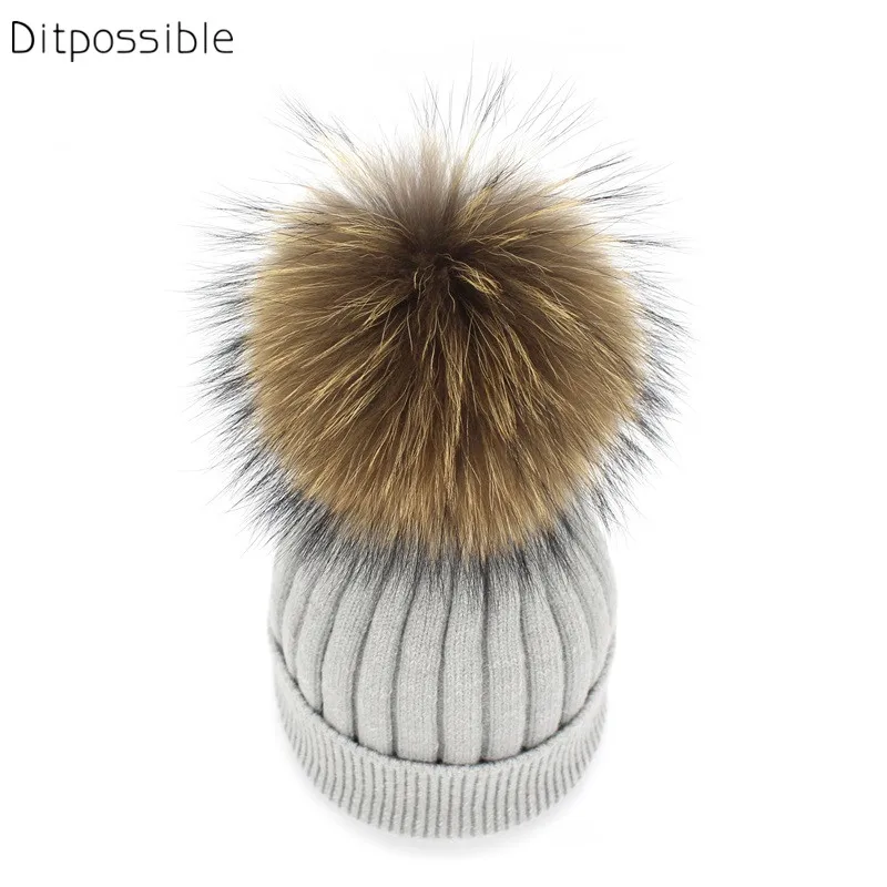 

Ditpossible real raccoon fur hat women skullies beanies caps wool knit gorro winter hats for women