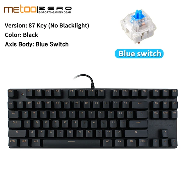 87 No Blacklight METOO ZERO игровая механическая клавиатура синий/черный/красный переключатель анти-ореолы подсветка Teclado Проводной USB для геймера английский/русский - Цвет: 87 No Blacklight