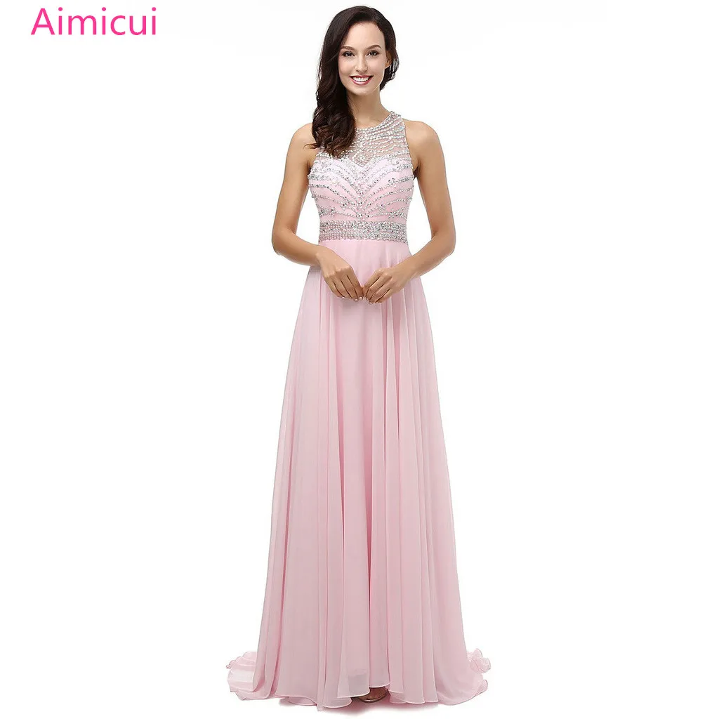 Шифоновое вечернее платье трапеция с бисером роскошное для выпускного