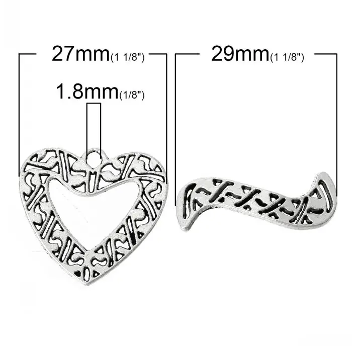 Dorabeads Toggle Clasps Heart Antique Silver Pattern Carved 27mm x 25mm 29mm 11mm 50 Sets |