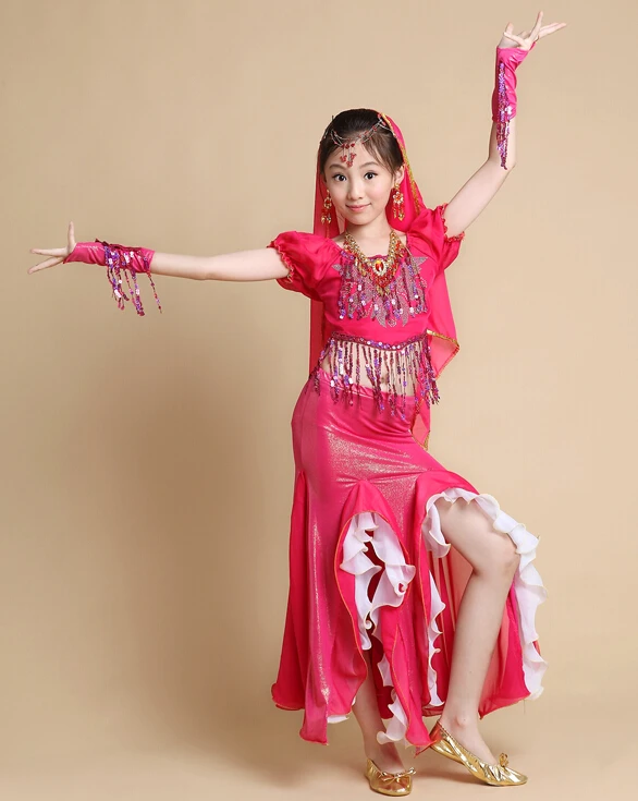 Детский костюм для индийского танца живота Женский с коротким рукавом юбка топ