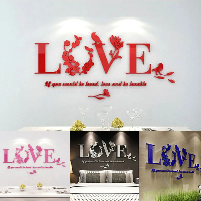 Продажа многоцветных акриловых наклеек на стену с надписью LOVE 3D съемные
