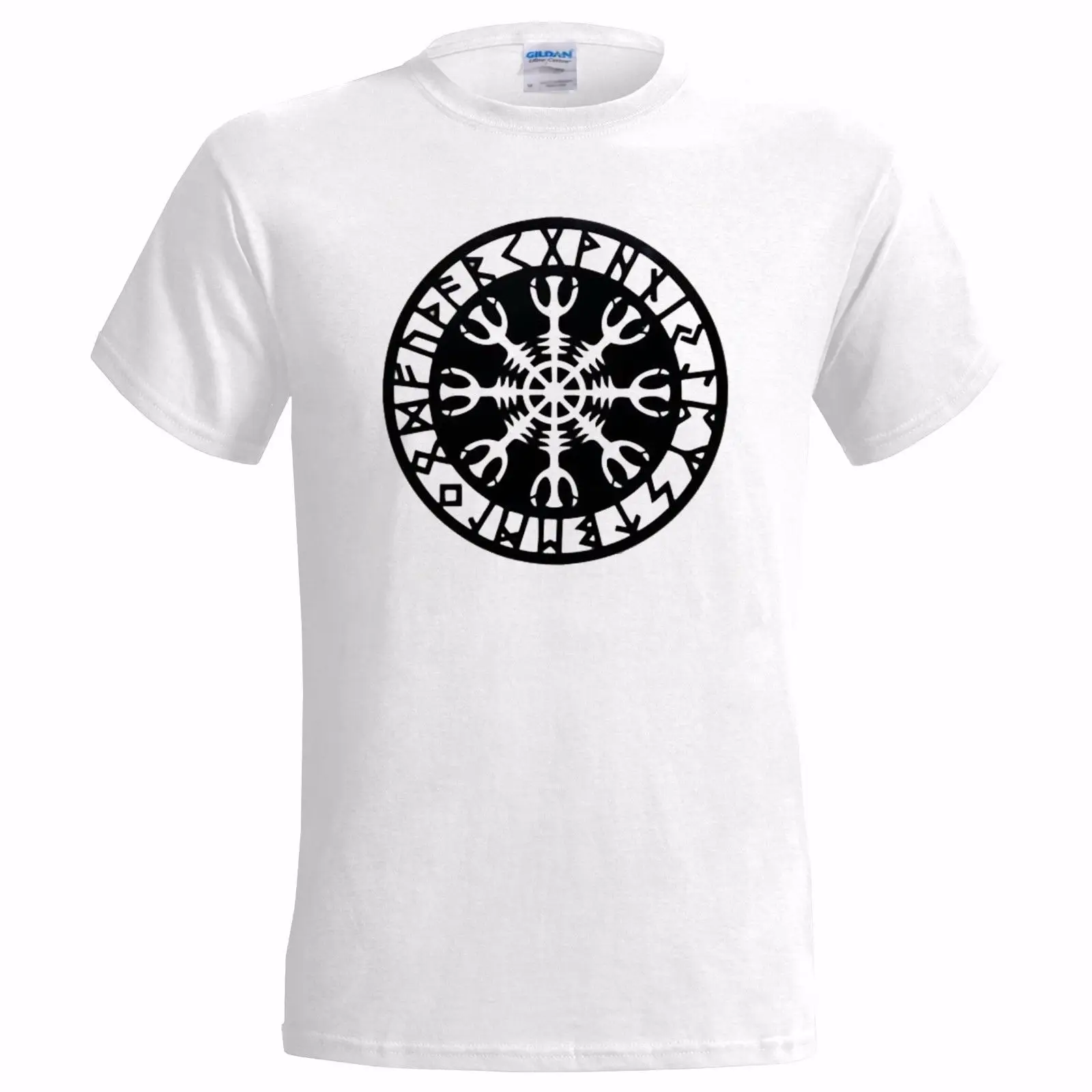 HELM OF AWE 1 Мужская футболка NORSE скандинавский Викинг Aegishjalmur NORWAY SYMBOL 100% хлопок с