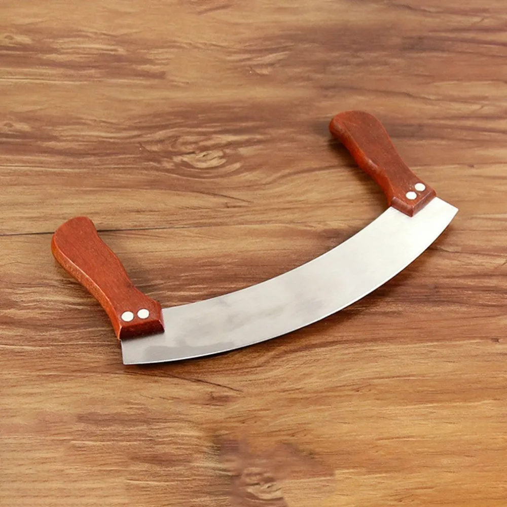 Нержавеющая кухня ножи сталь двойной деревянной ручкой овощ травы пиццы резак