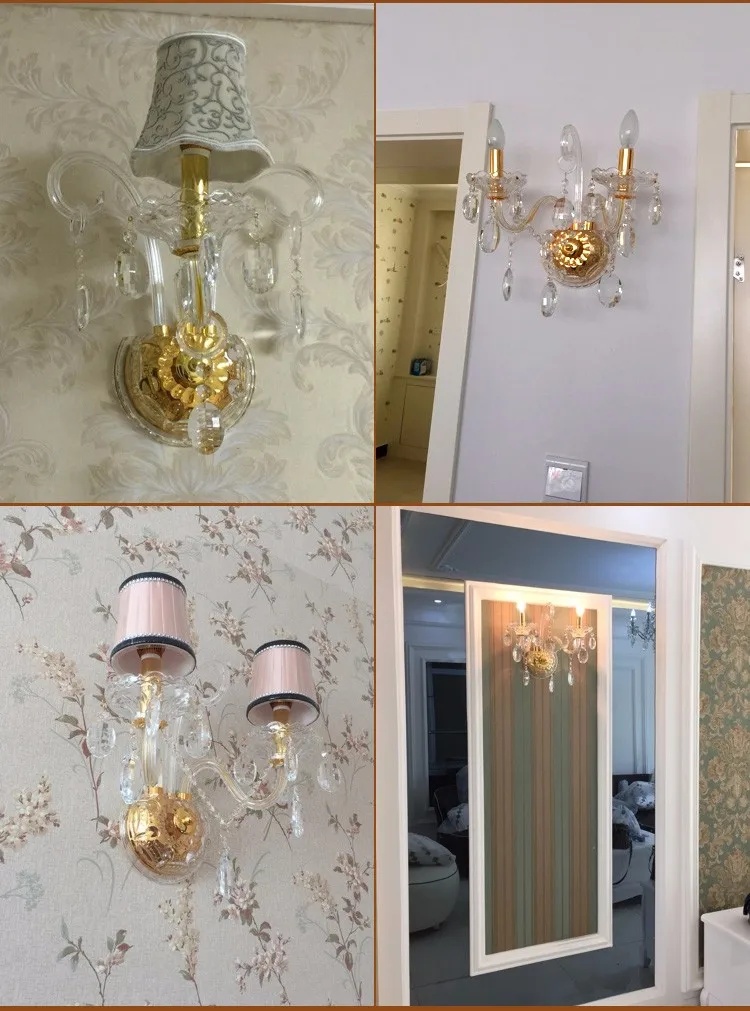 Hallway Gold led wall fixtures E14 Led candle light clear crystal lamp bedroom cristal luminaria bedside porch Sconce | Лампы и