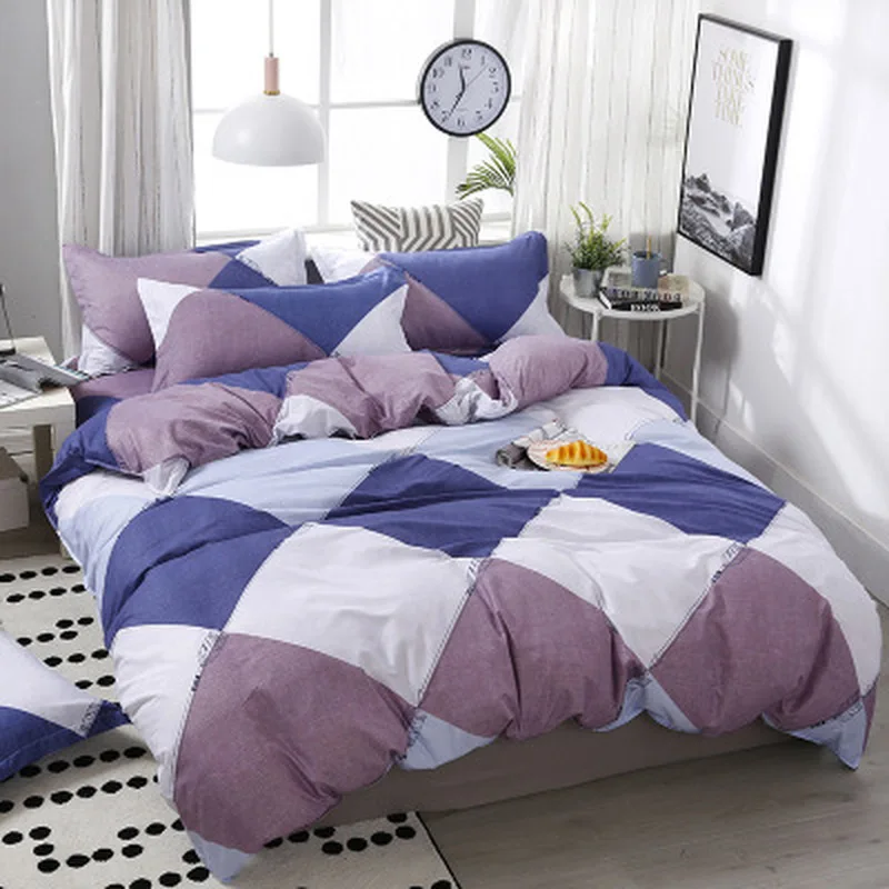 

FUNBAKY 3/4pcs/Set Simple Style Geometric Pattern Comforter Bedding Sets Cotton Duvet Cover Set Bed Linen Home Textile