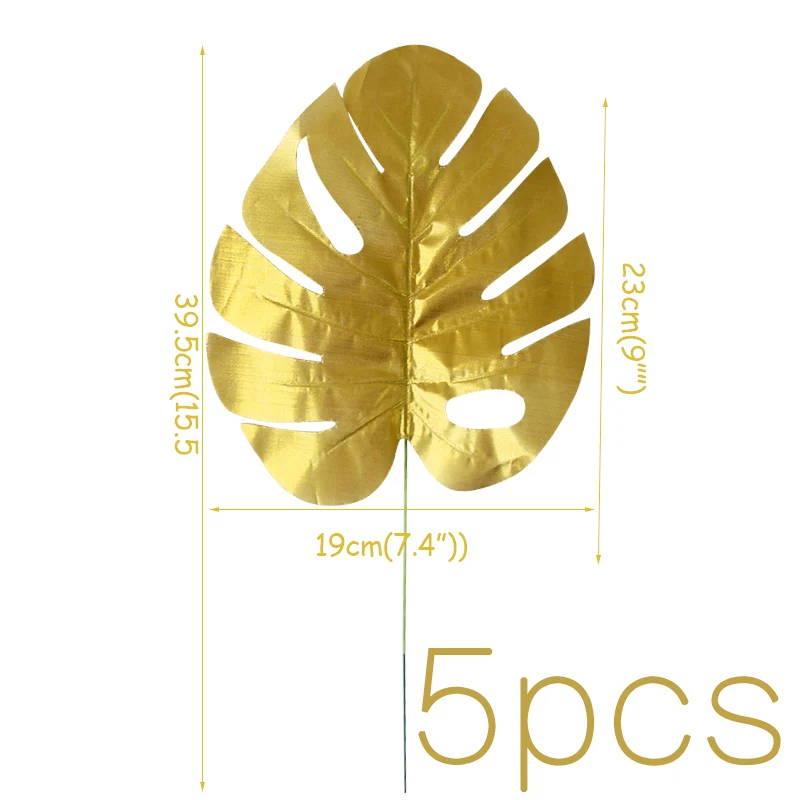 5pcs large leaf 5 шт Искусственные растения монстра Палм-тропические растения с золотыми листочками для домашний декор "сделай сам" Свадебная вечеринка украшения Луау для Гавайской вечеринки - Цвет: 5pcs large leaf