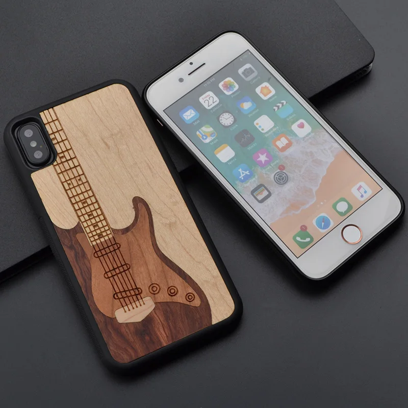 Для Iphone 6 s 7 8 plus X Гитара в ретро стиле деревянное ремесло Оригинальный модный