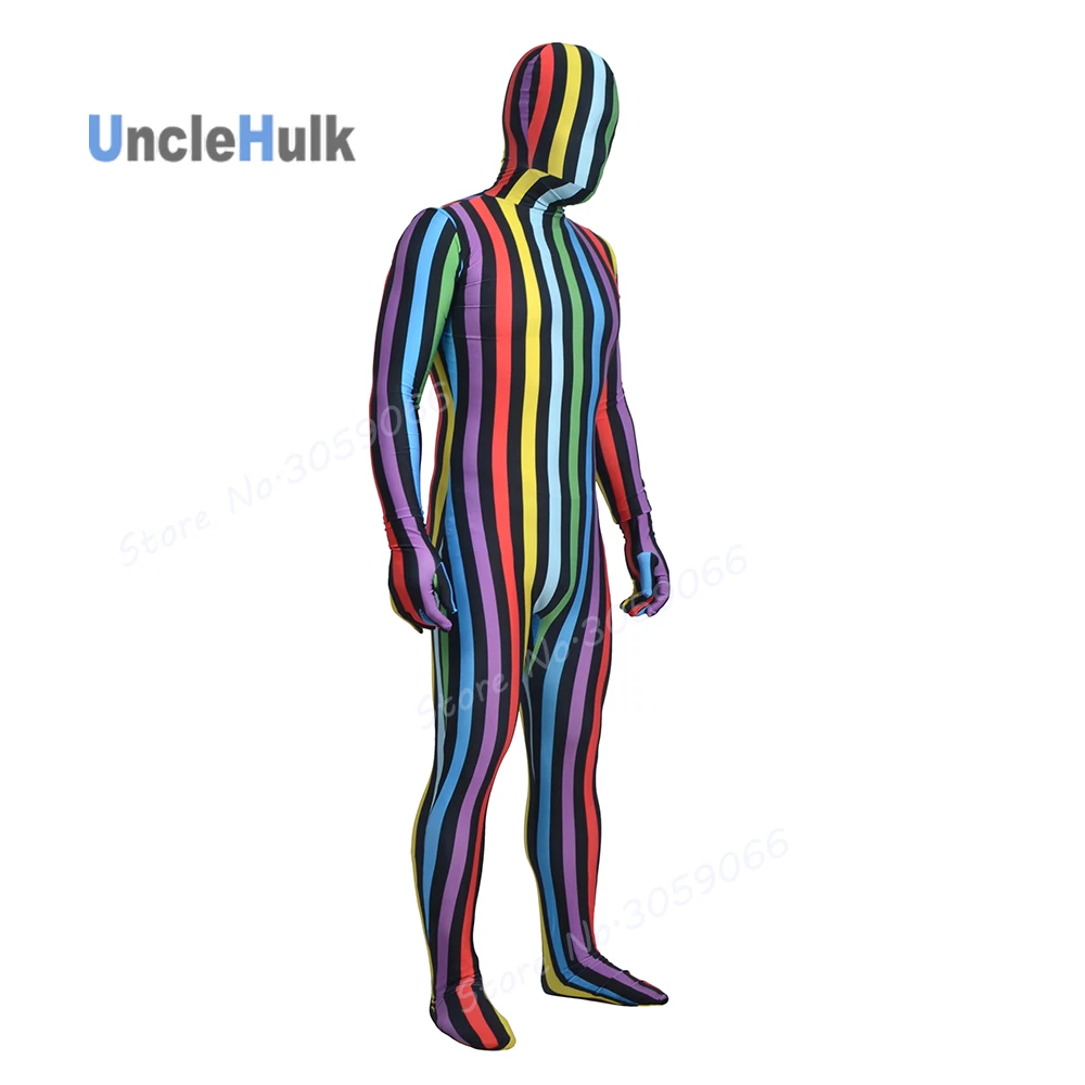 Полный комбинезон Zentai из разноцветного спандекса в полоску | UncleHulk Тематическая