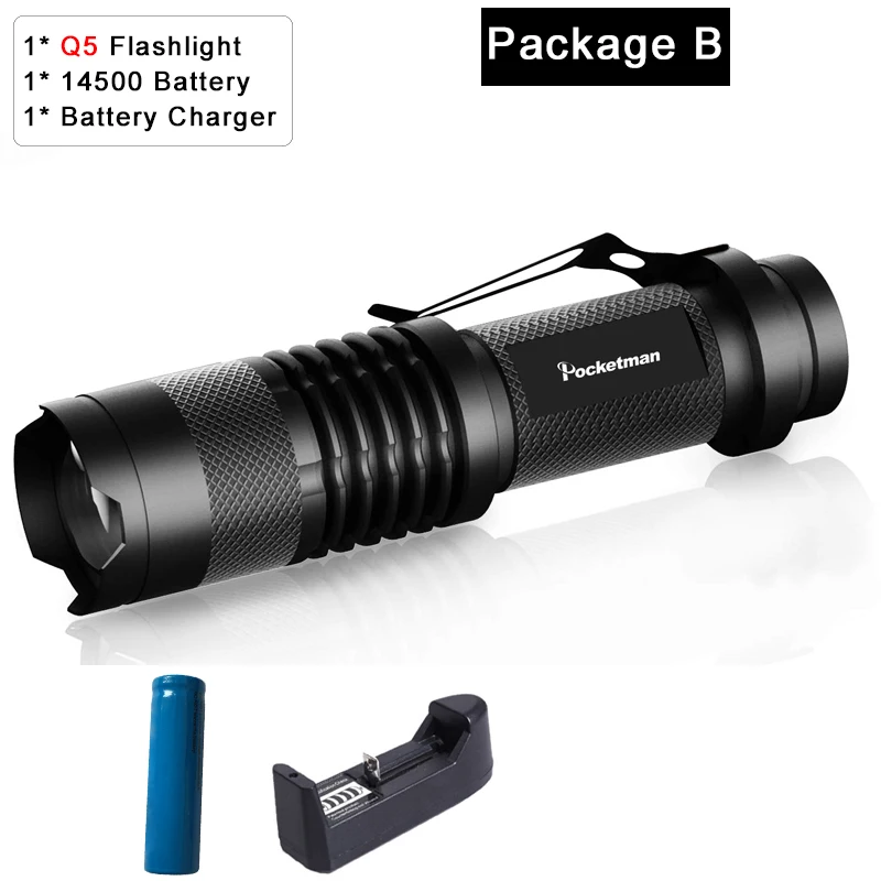 Package B Мини светодиодный светильник-вспышка, супер яркий фонарь Q5/T6/L2 linterna Led lanterna, 8000 лм, масштабируемый светильник для рыбалки, кемпинга, велосипеда, 14500/18650 - Испускаемый цвет: Package B