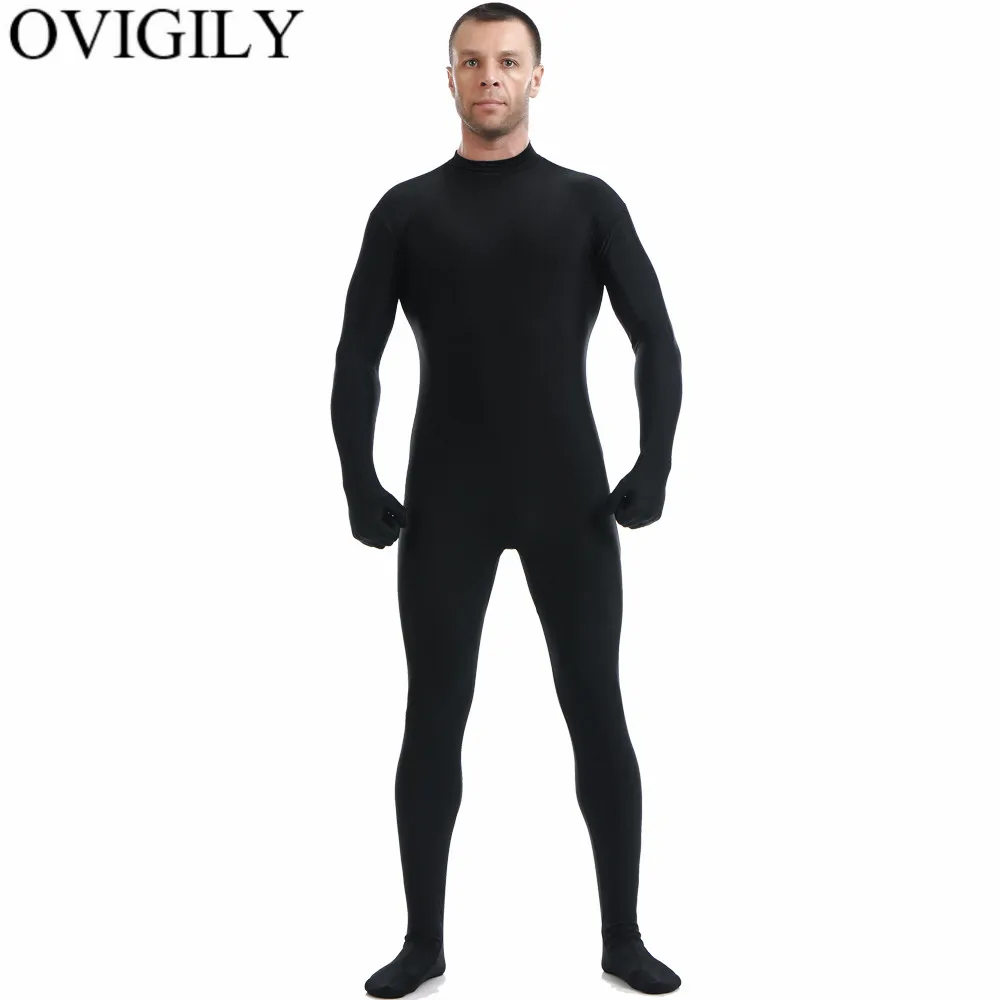 Мужские черные боди OVIGILY с длинным рукавом из лайкры высоким воротником