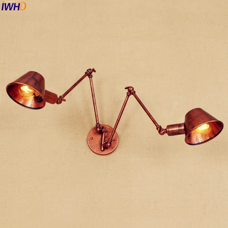 Beste 2 Heads Swing Lange Arm Wandlamp Vintage Lampen Loft Inustrial Wandkandelaar Edison LED Trap Licht Arandela Thuis Indoor Verlichting
