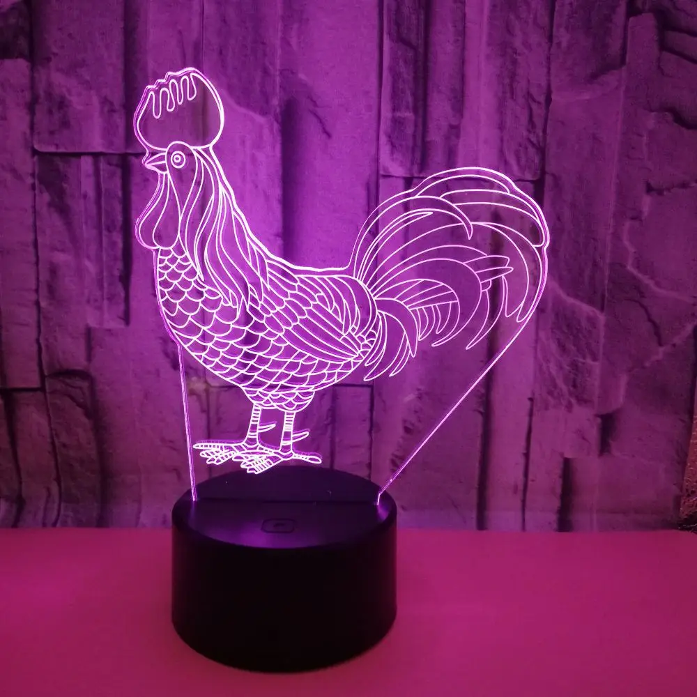 Красочный Петух 3d иллюзия Светодиодная лампа акриловое видение стерео Usb