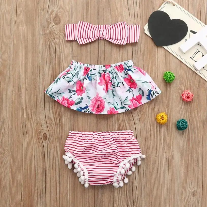 Мягкий удобный материал 3 предмета Топы с открытыми плечами и цветочным принтом