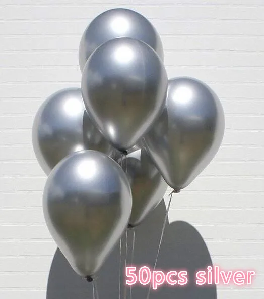 silver 50 шт в наборе, 5/10/12 дюймов, зеленого, фиолетового, синего цвета цвета: золотистый, Серебристый Хром латексные воздушные шары с металлическим отливом на день рождения Свадебная вечеринка Декор Babyshower - Цвет: silver