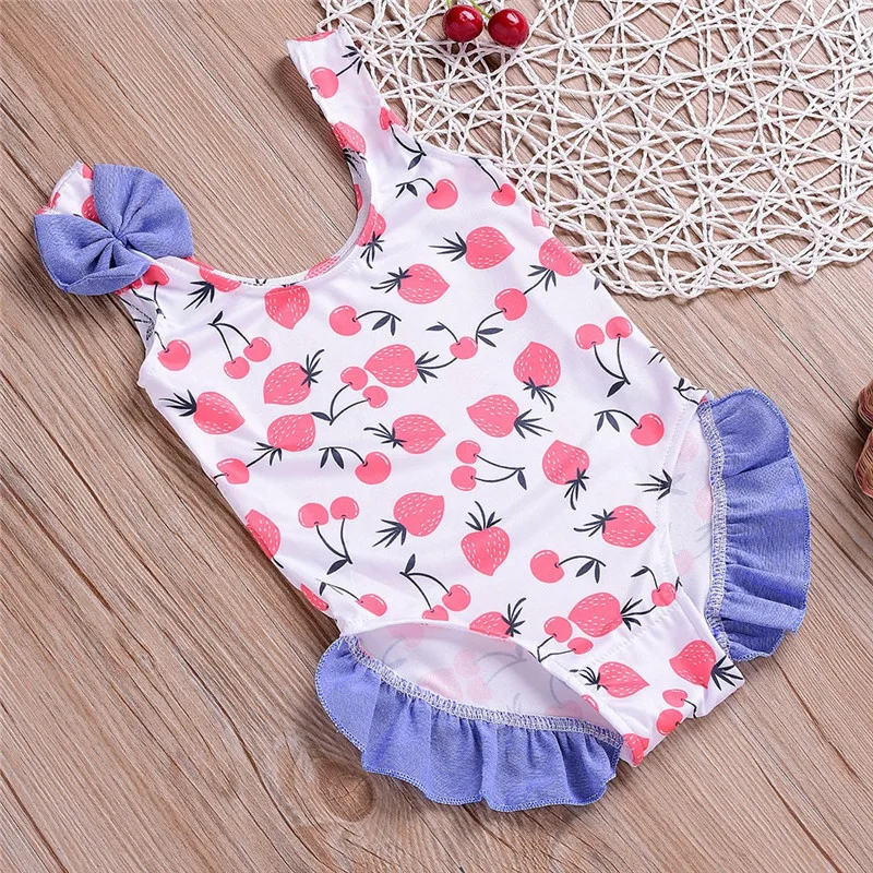 Детский милый пляжный купальник с фруктовым принтом и бантом комплект бикини для