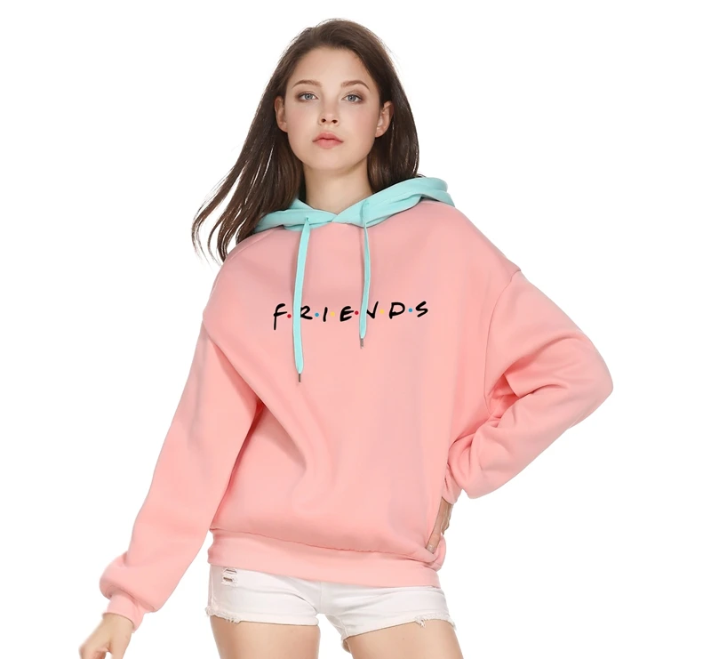 

Толстовка y2k в стиле Харадзюку, Свободный Повседневный Топ с надписью «FRIENDS», с вышивкой, с открытыми плечами, свитшот с капюшоном в стиле Хар...