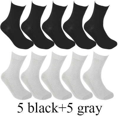 5 black 5 gray 10 пар/лот, высококачественные мужские носки из бамбукового волокна, носки для счастливого человека, мужские зимние теплые длинные носки, черные чулки в подарок - Цвет: 5 black 5 gray