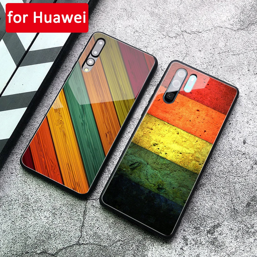 Чехол для Huawei P20 цветные полоски стеклянный чехол Mate 9 10 Pro P10 Honor V9 V10 Play Nova 3e |