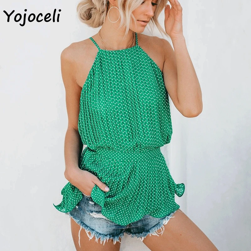 Шикарные шифоновые блузки Yojoceli в горошек рубашка женские плиссированные топы с