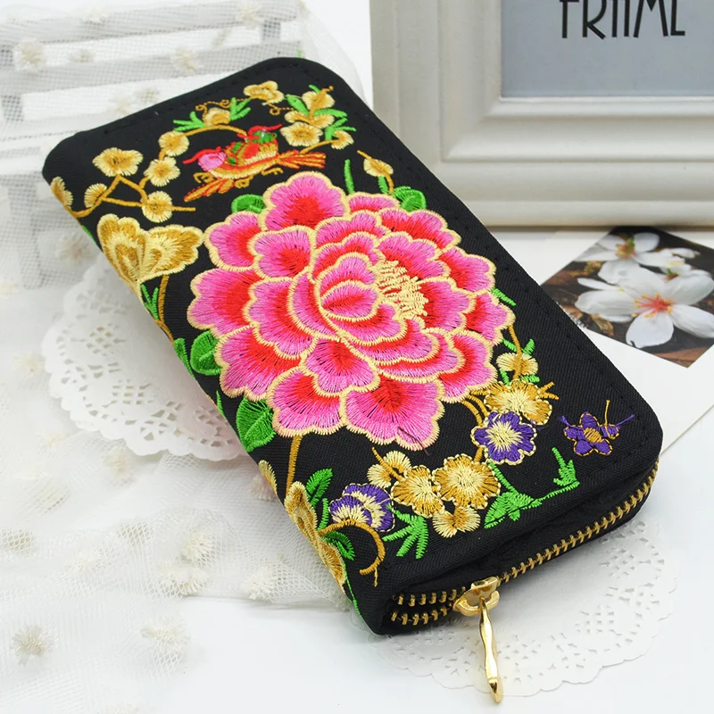 Женские кошельки с этнической вышивкой ручной работы цветами Женский кошелек