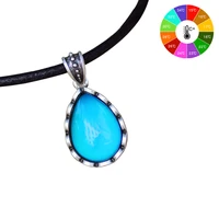 mojo classic design sterling antique silver water drop shaped mood pendant leather rope mood color change necklace mj snk003