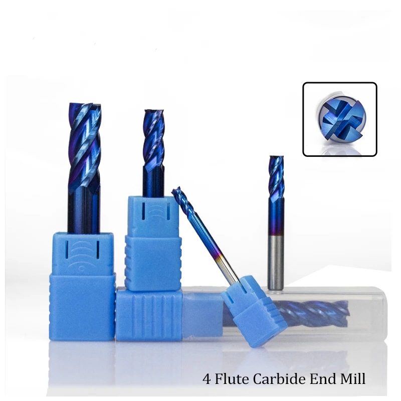 1pc 1-12mm HRC 50 Carbide End Mill 4 Flutes CNC Router Bit Nano Blue Coated Spiral Engraving Bit End Milling Cutter