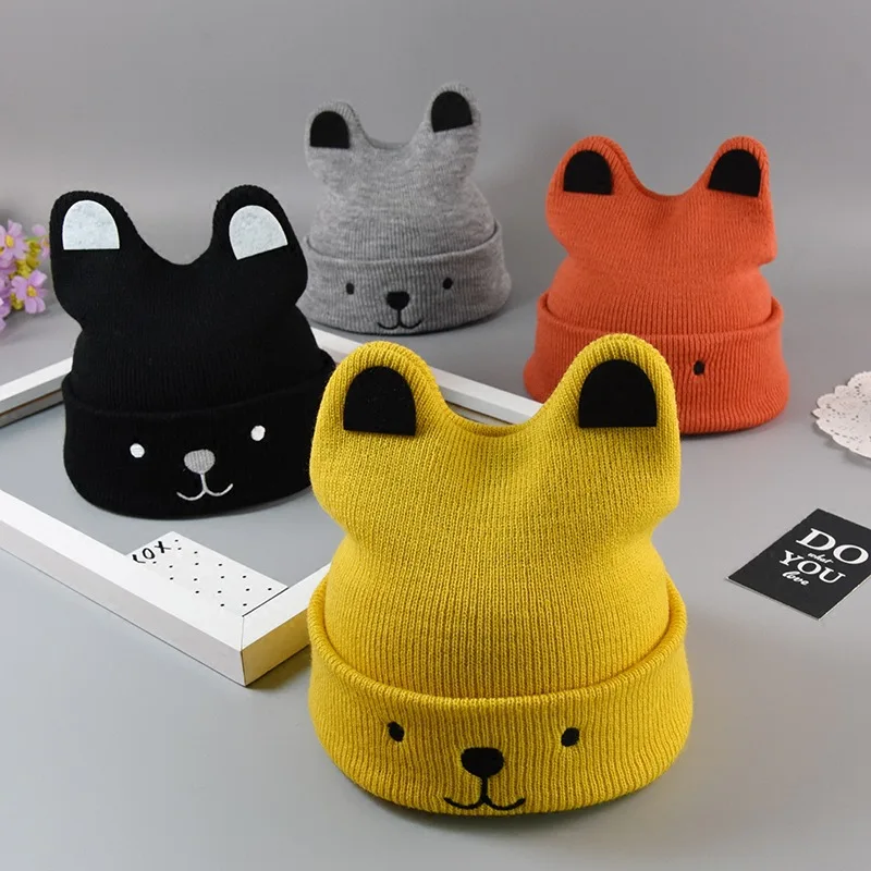 ideacherry Baby Warm Bear Cartoon Hat Children's Wool Knit Cap Autumn Winter Boy Girl Cute Ears Kids Beanies Gift Caps | Детская