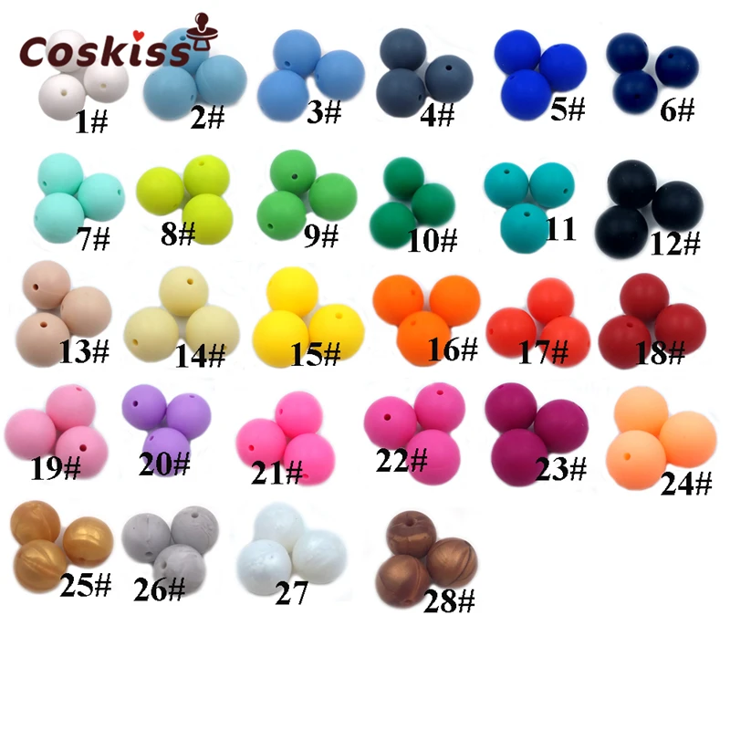 Cuentas redondas de silicona Natural para dentici&oacute;n de beb&eacute;, 15MM, colgante para collar, sin BPA, 10 unidades-2