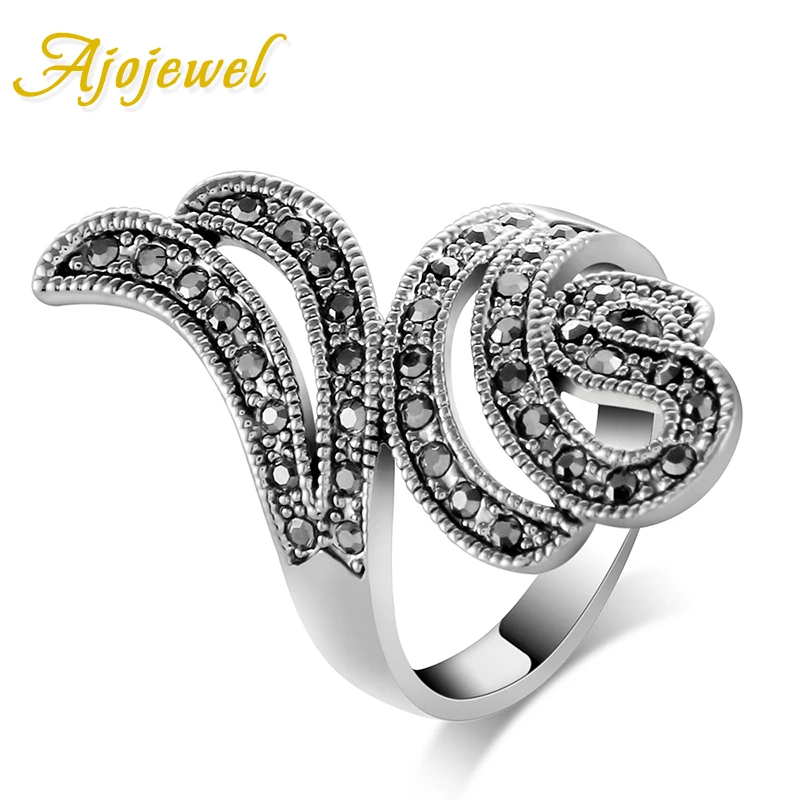 Женское Винтажное кольцо Ajojewel черное с фианитами | Украшения и аксессуары