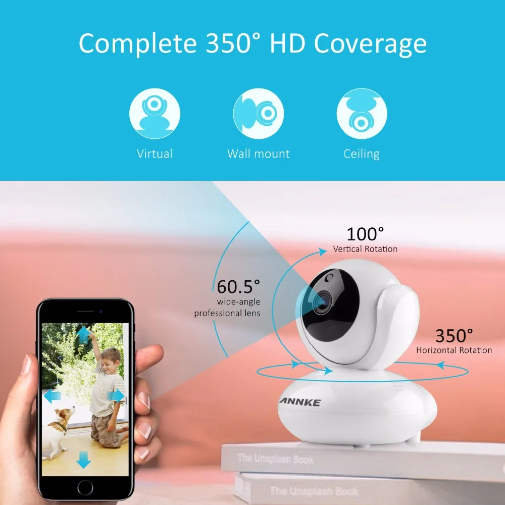 Беспроводная умная камера видеонаблюдения ANNKE Mini HD 720 P 1.0мп IP для помещения Wi Fi