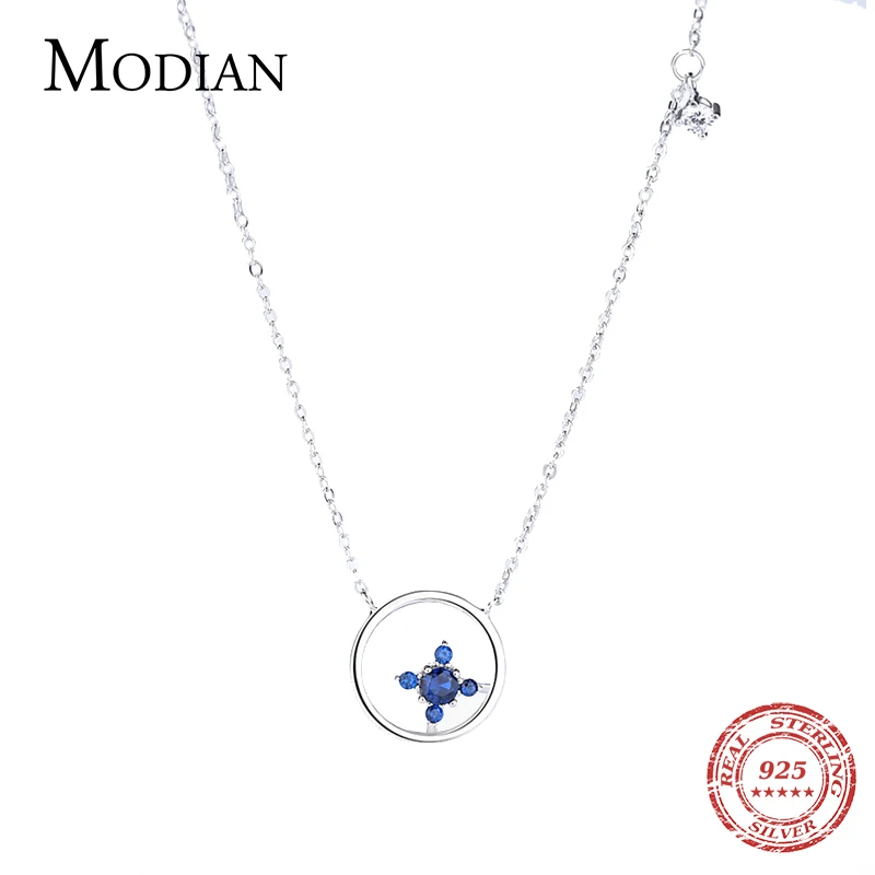 Modian Классический круглый синими звездами с кристаллами кулоном из горного