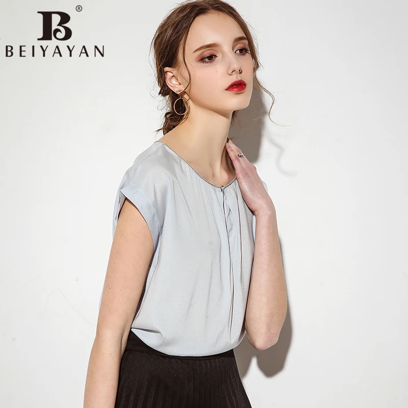 Beiyayan Высокое качество шелк Для женщин рубашка короткий рукав Бисер украшения